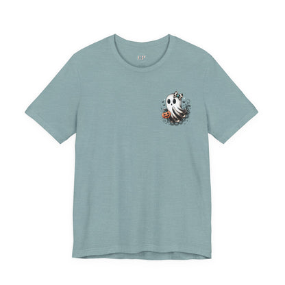 BOOjie Ghost Tee with Pumpkin - Halloween Unisex Jersey Short Sleeve Tee