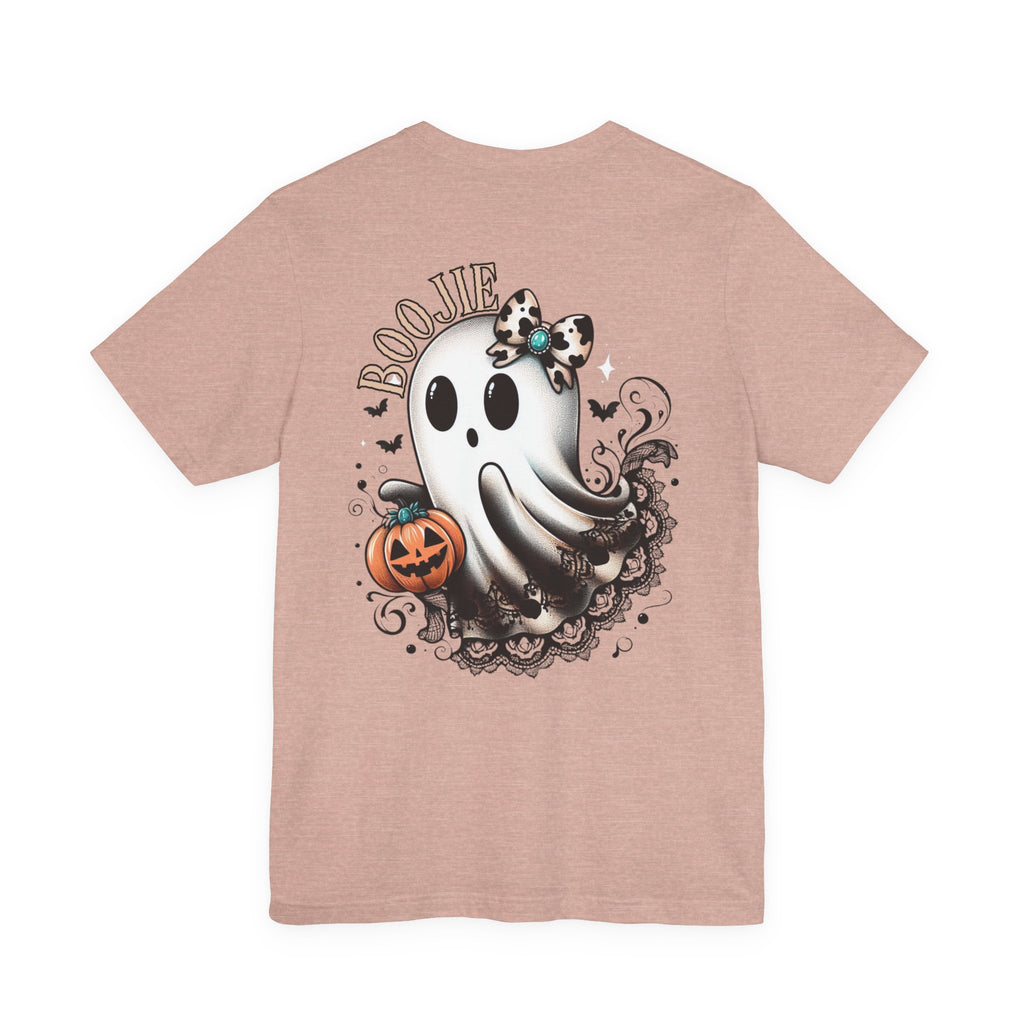 BOOjie Ghost Tee with Pumpkin - Halloween Unisex Jersey Short Sleeve Tee