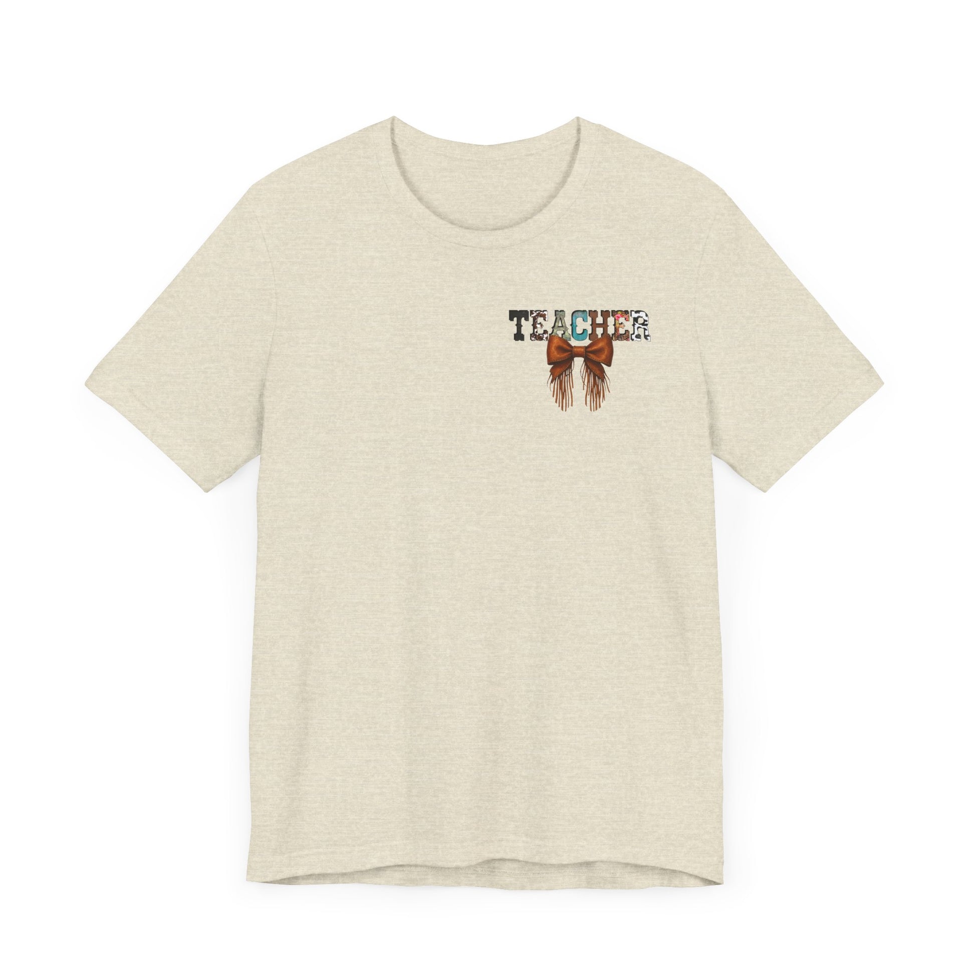 Western Style Teacher Tee with Fringe Bow Front & Back Design - Unisex Jersey Short Sleeve