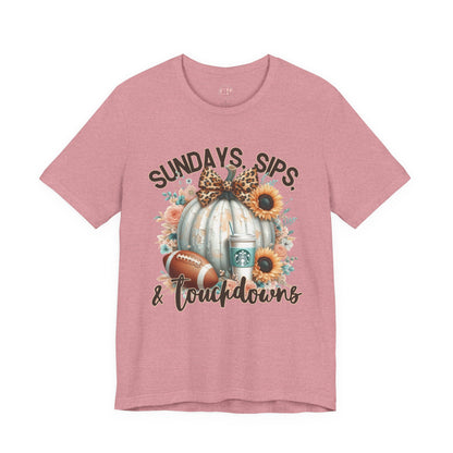 Football Tee - Sundays, Sips, & Touchdowns - Pumpkin, Latte, Sunflowers & Football