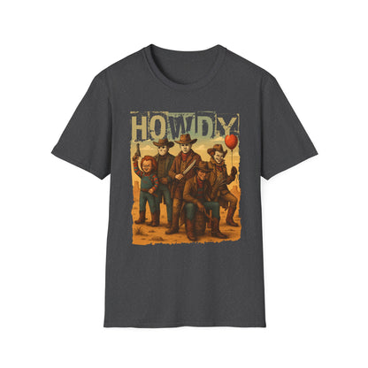 Horror Cowboys Unisex T-Shirt featuring Chucky, Jason, Michael Myers, Pennywise and Freddy