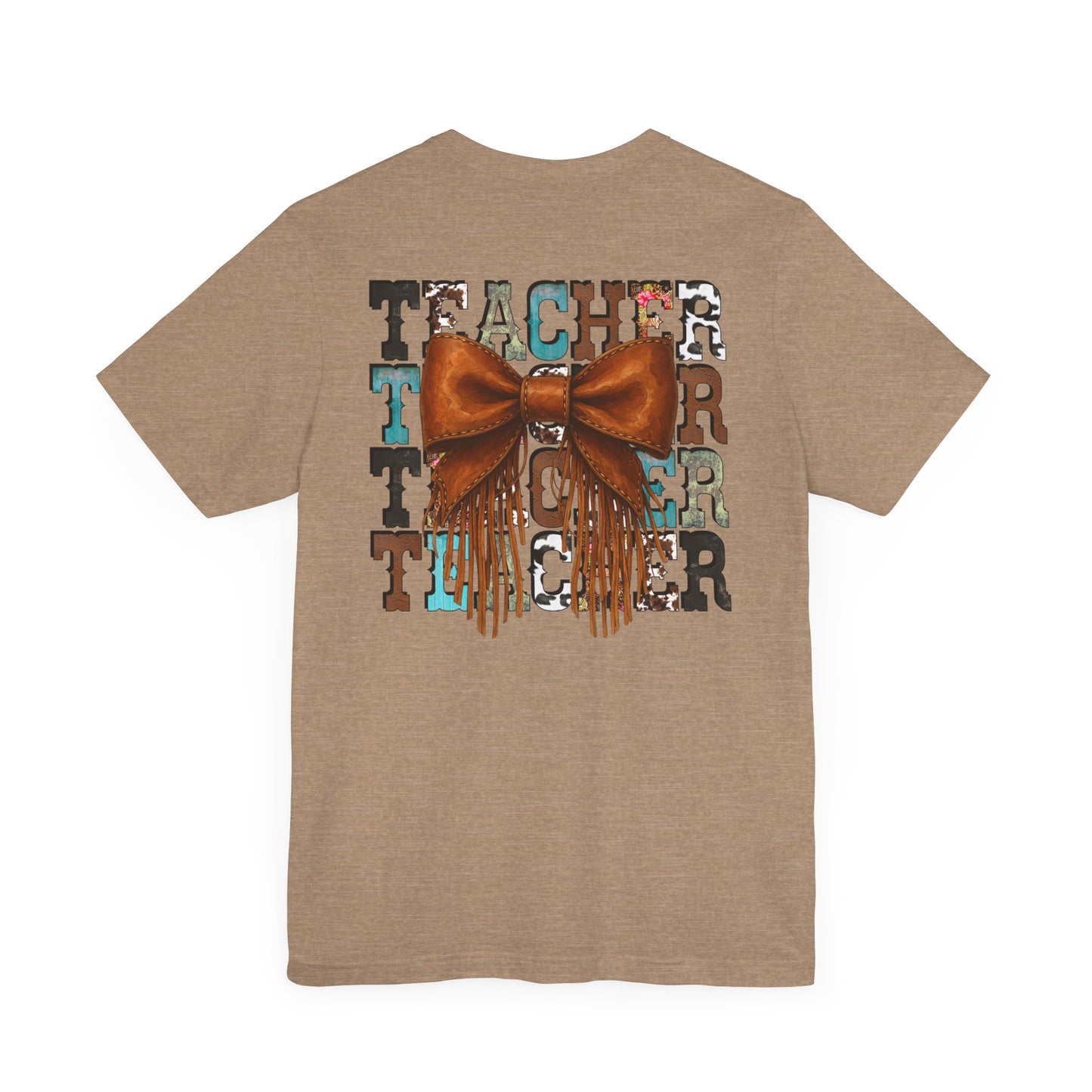 Western Style Teacher Tee with Fringe Bow Front & Back Design - Unisex Jersey Short Sleeve