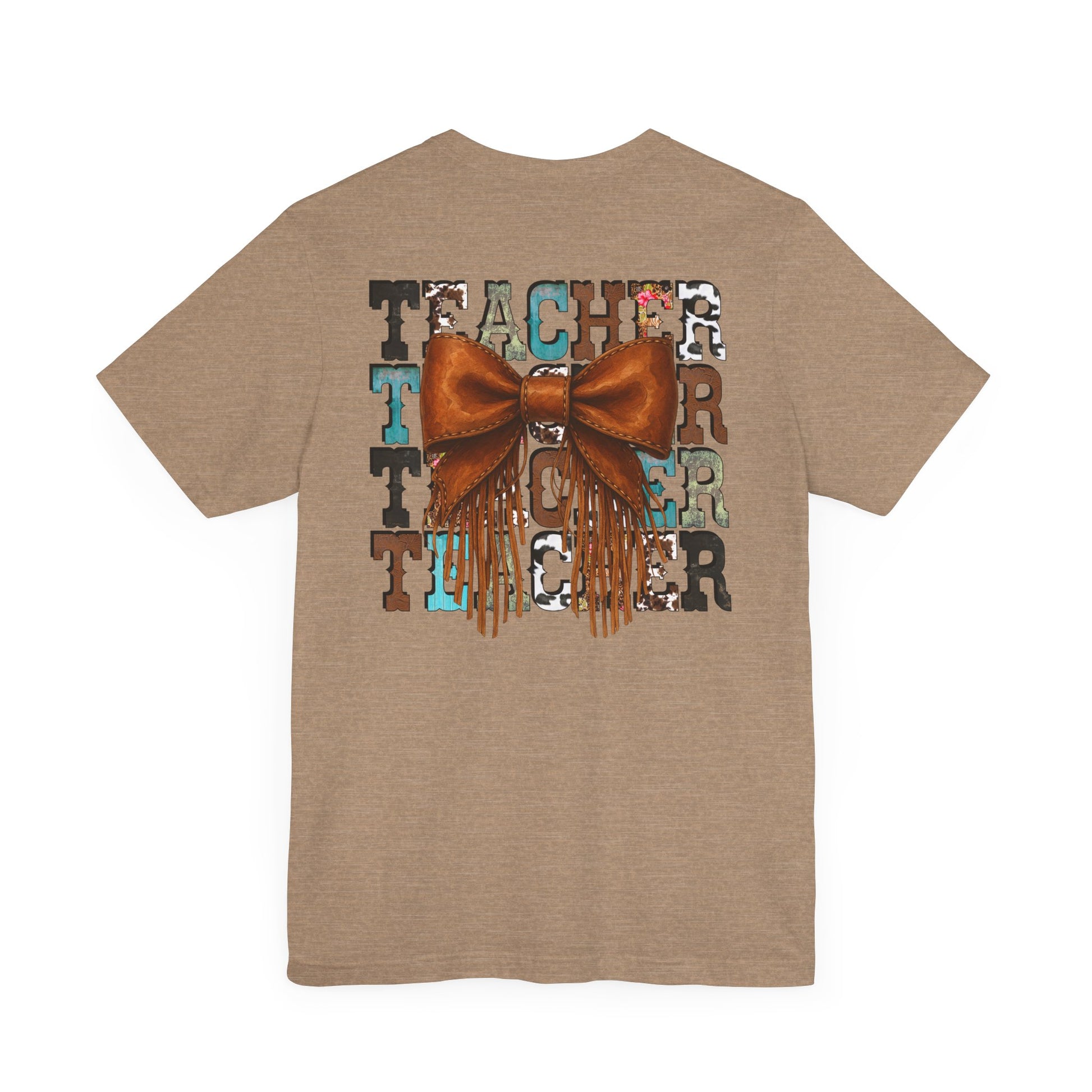 Western Style Teacher Tee with Fringe Bow Front & Back Design - Unisex Jersey Short Sleeve