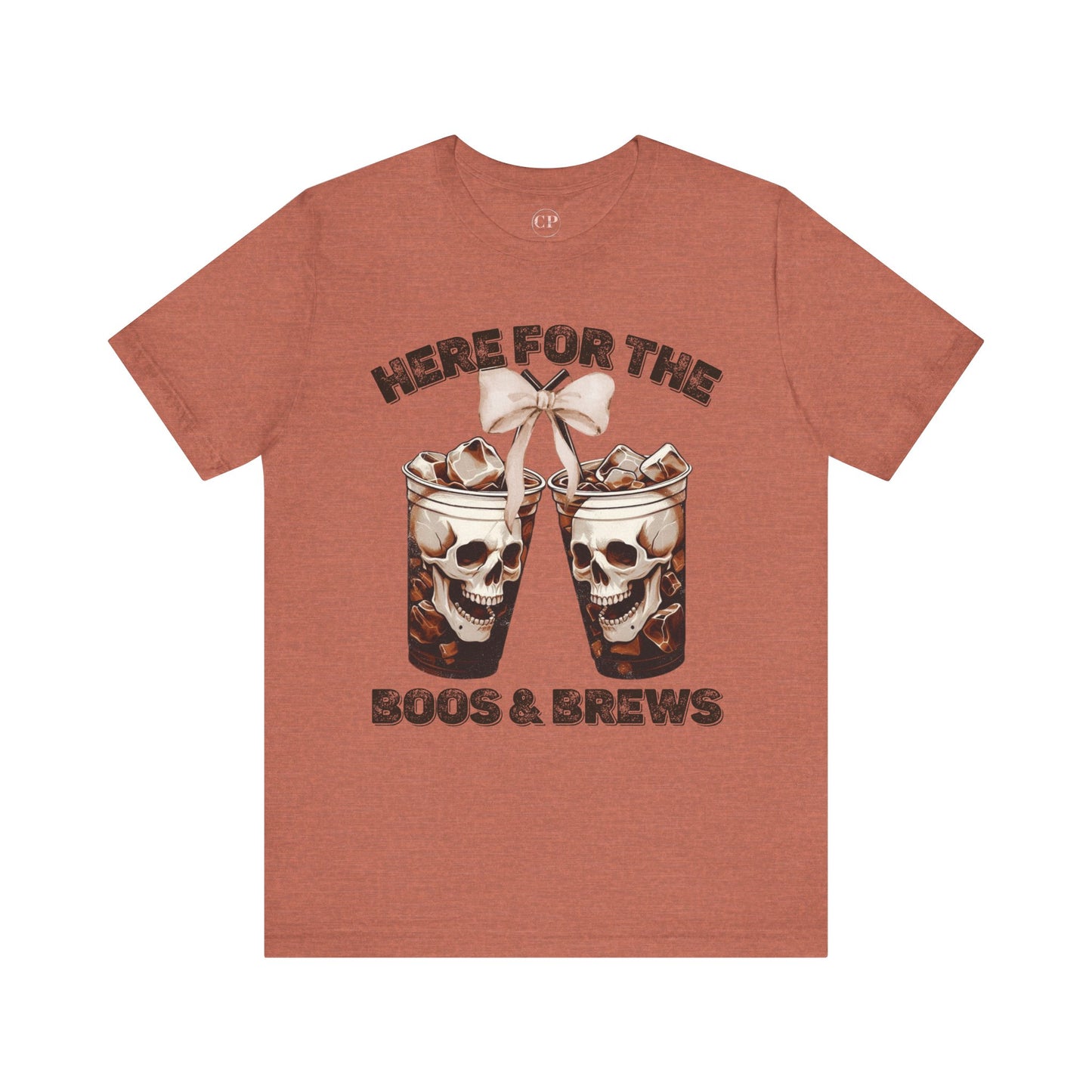 Halloween Skeleton Iced Coffee Tee - Here for the Boos and Brews