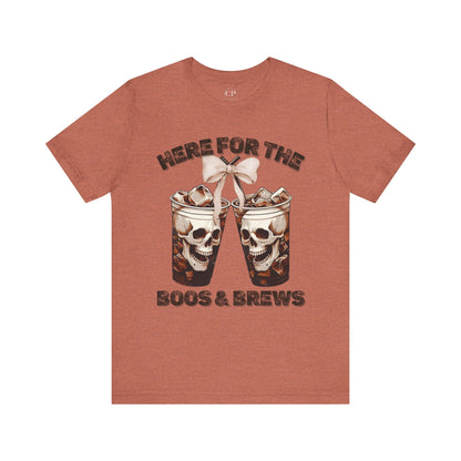 Halloween Skeleton Iced Coffee Tee - Here for the Boos and Brews