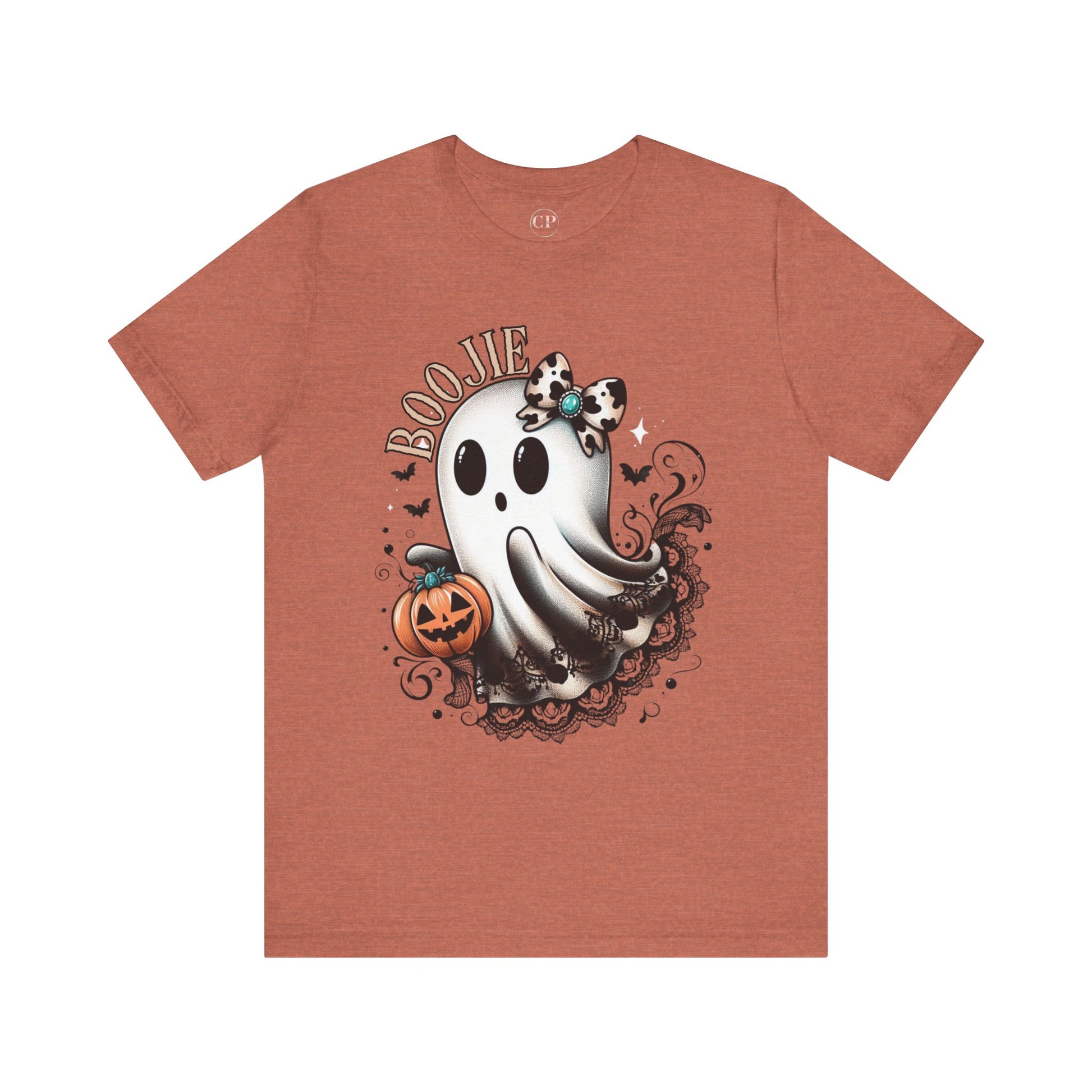 BOOjie Ghost Tee with Pumpkin - Halloween Unisex Jersey Short Sleeve Tee