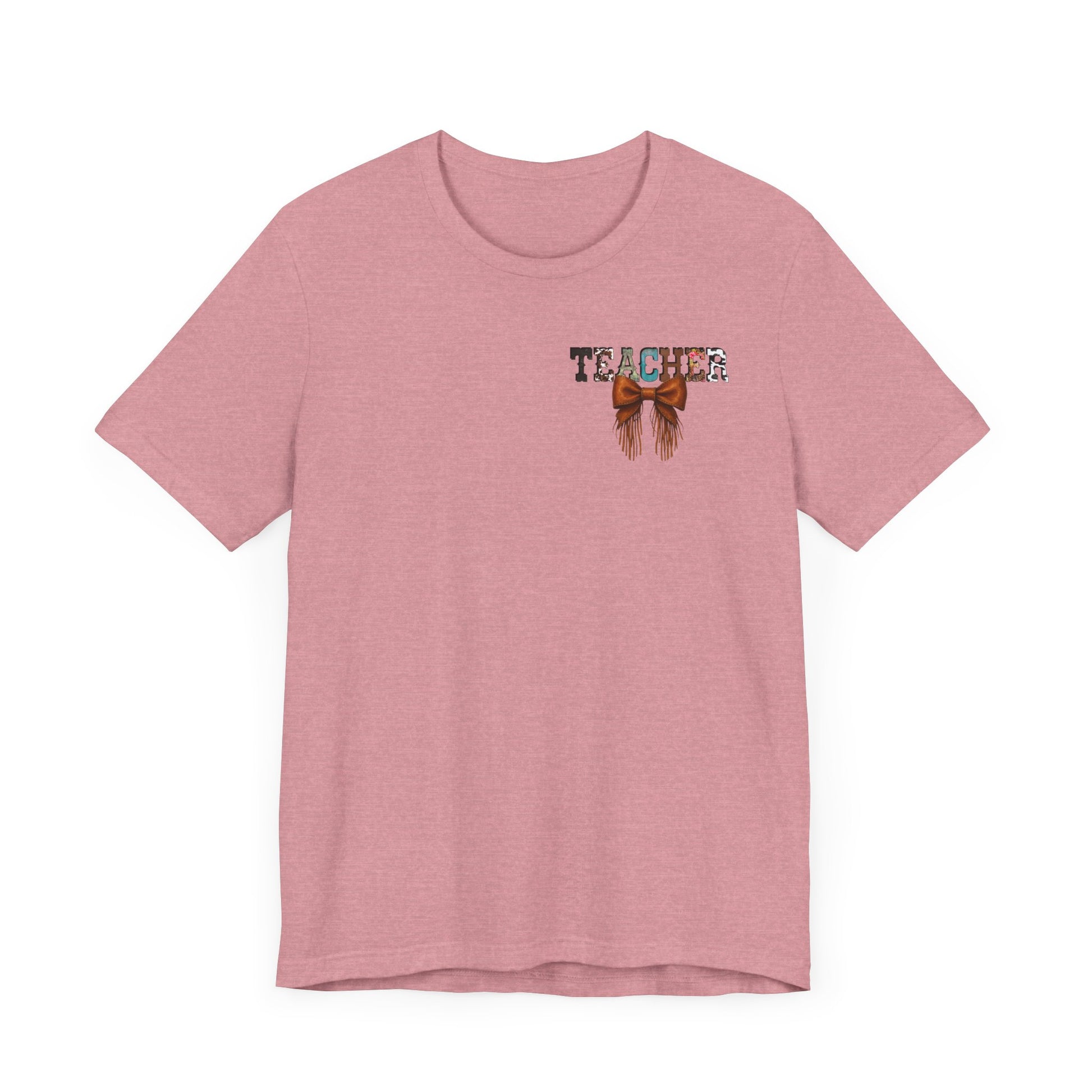 Western Style Teacher Tee with Fringe Bow Front & Back Design - Unisex Jersey Short Sleeve