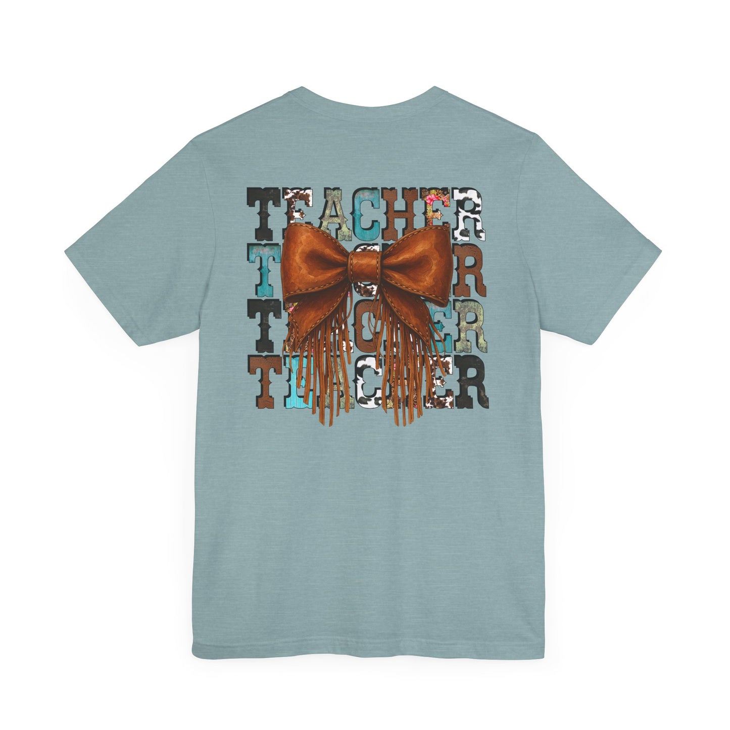 Western Style Teacher Tee with Fringe Bow Front & Back Design - Unisex Jersey Short Sleeve