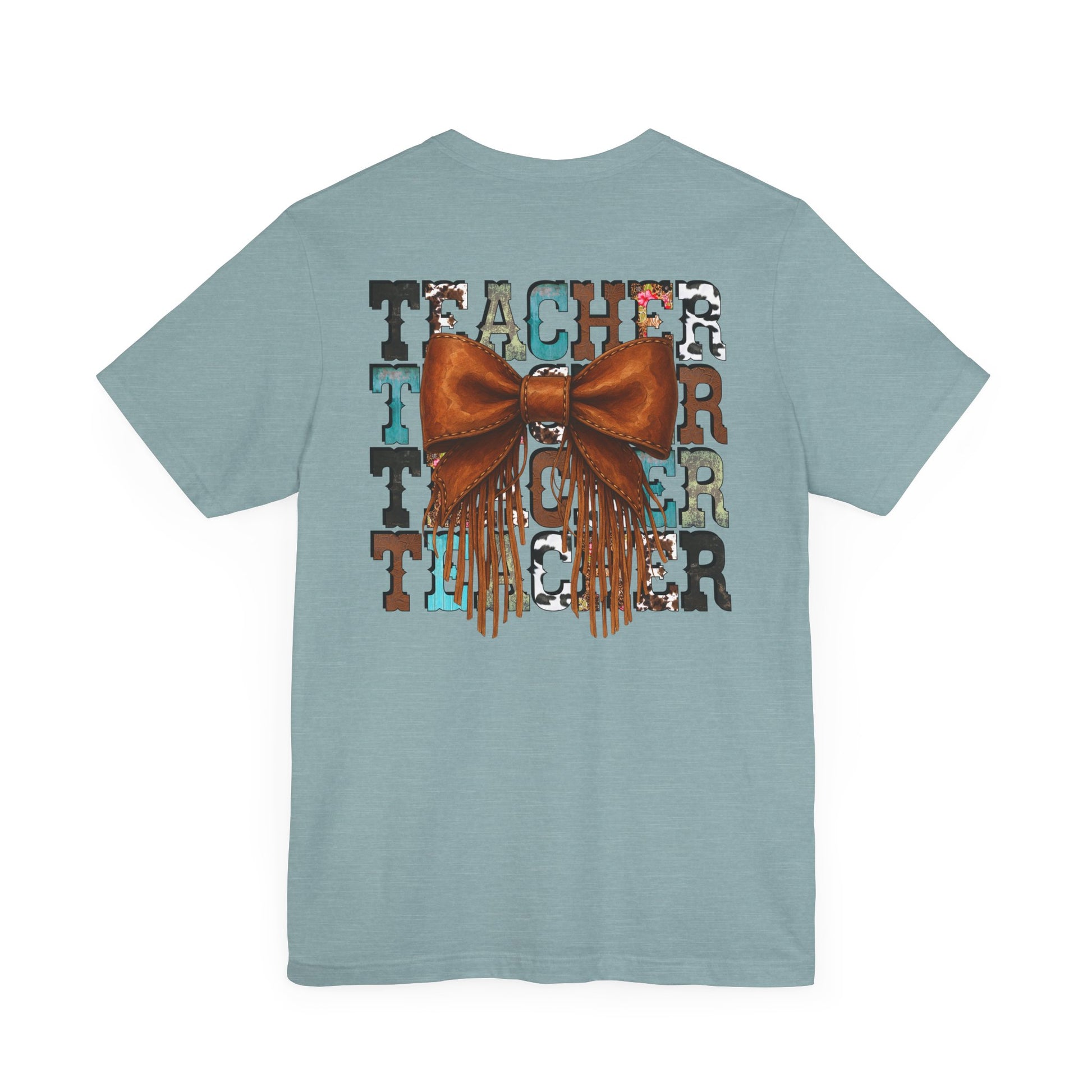 Western Style Teacher Tee with Fringe Bow Front & Back Design - Unisex Jersey Short Sleeve