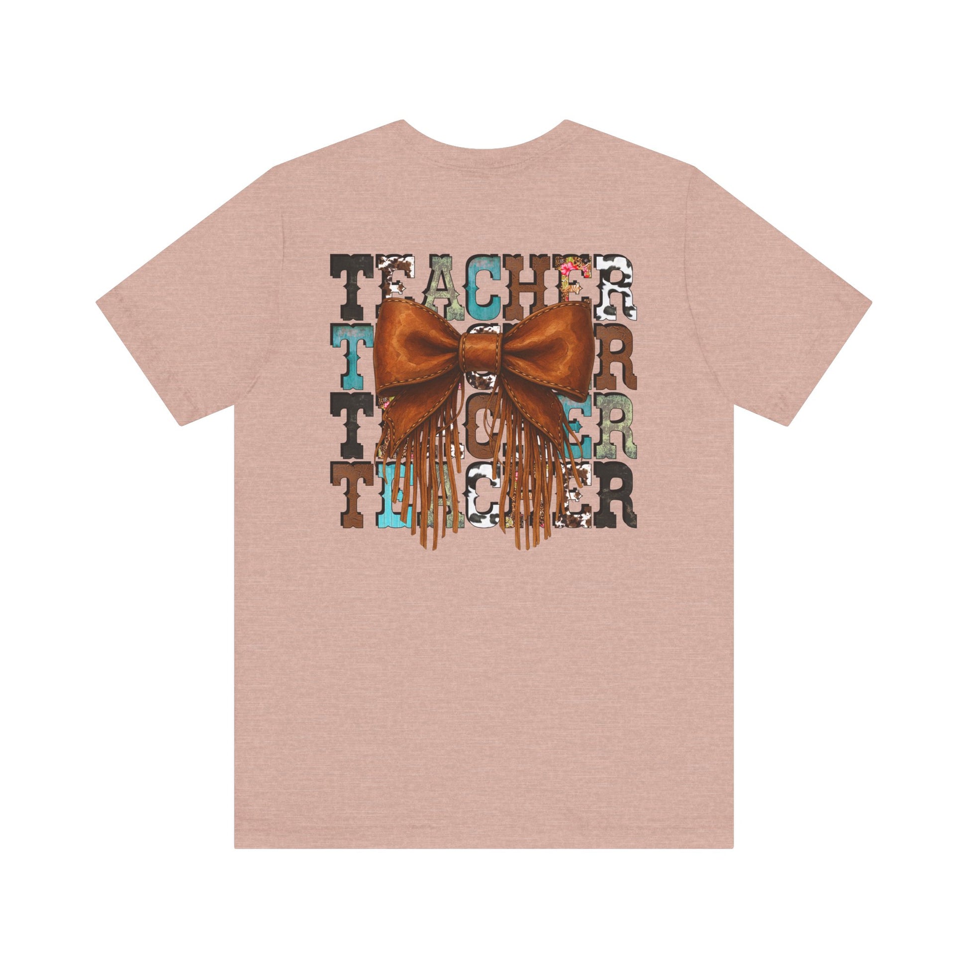 Western Style Teacher Tee with Fringe Bow Front & Back Design - Unisex Jersey Short Sleeve