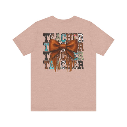 Western Style Teacher Tee with Fringe Bow Front & Back Design - Unisex Jersey Short Sleeve