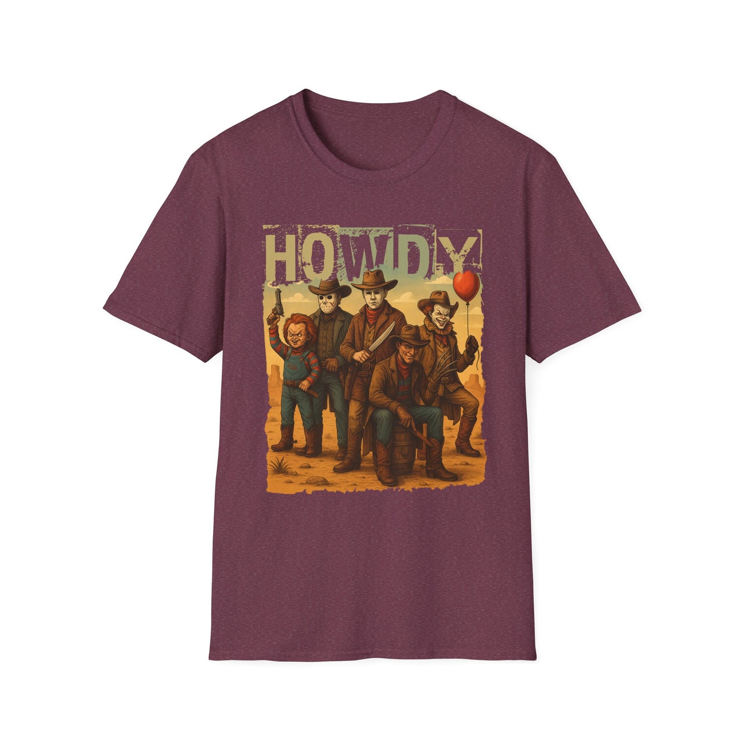 Horror Cowboys Unisex T-Shirt featuring Chucky, Jason, Michael Myers, Pennywise and Freddy