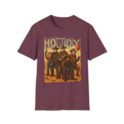 Horror Cowboys Unisex T-Shirt featuring Chucky, Jason, Michael Myers, Pennywise and Freddy
