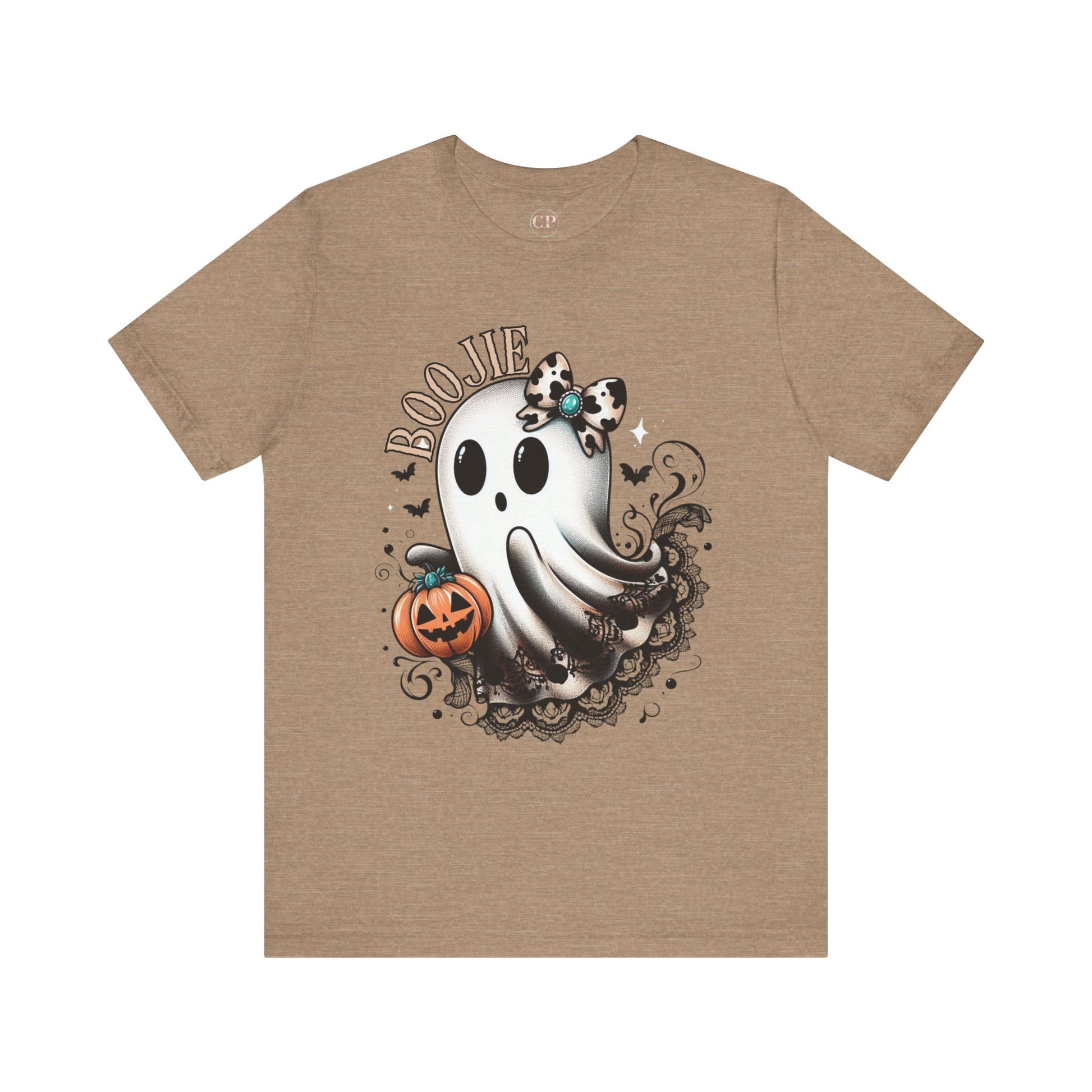 BOOjie Ghost Tee with Pumpkin - Halloween Unisex Jersey Short Sleeve Tee