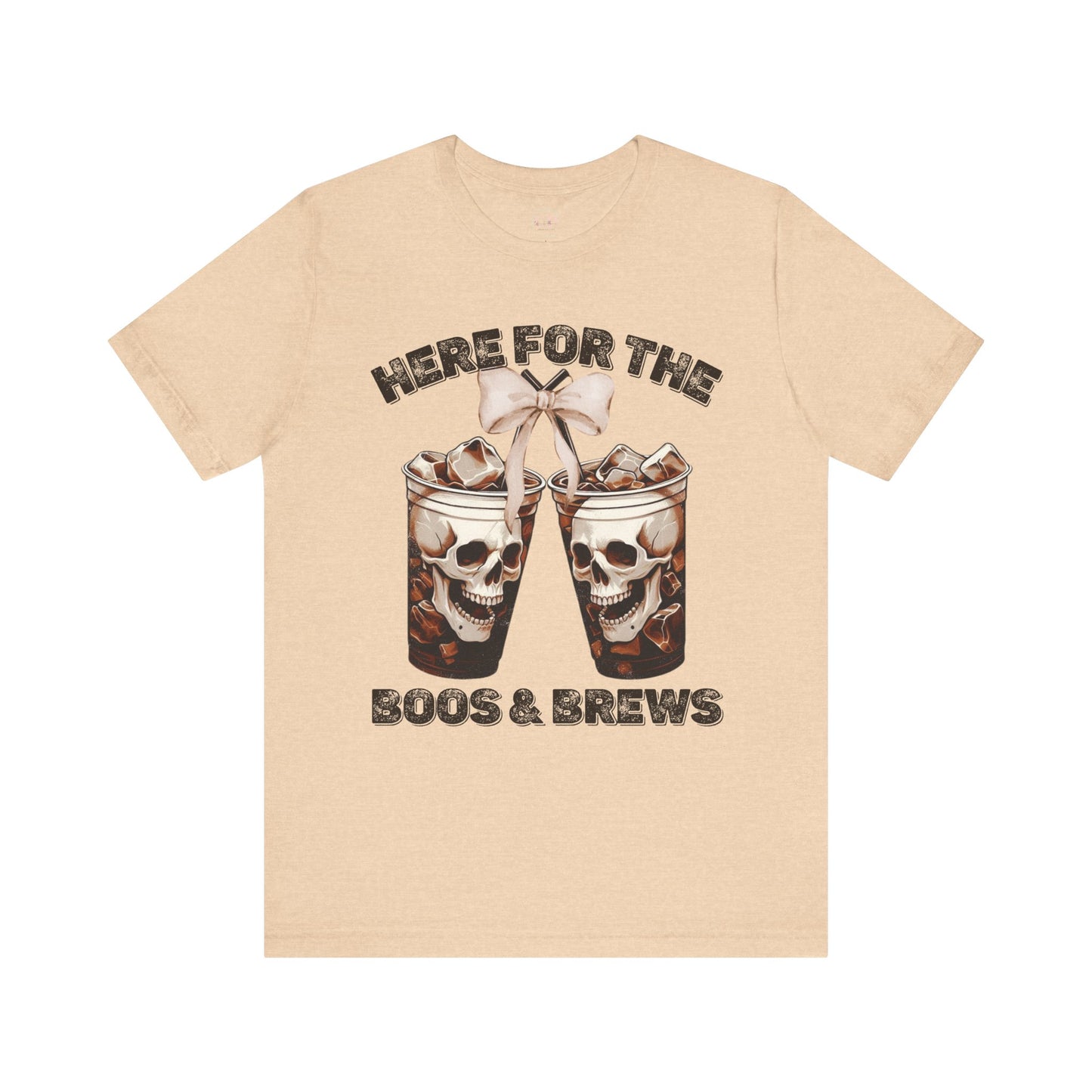 Halloween Skeleton Iced Coffee Tee - Here for the Boos and Brews