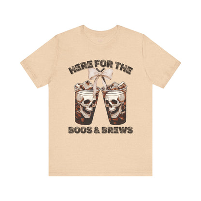 Halloween Skeleton Iced Coffee Tee - Here for the Boos and Brews