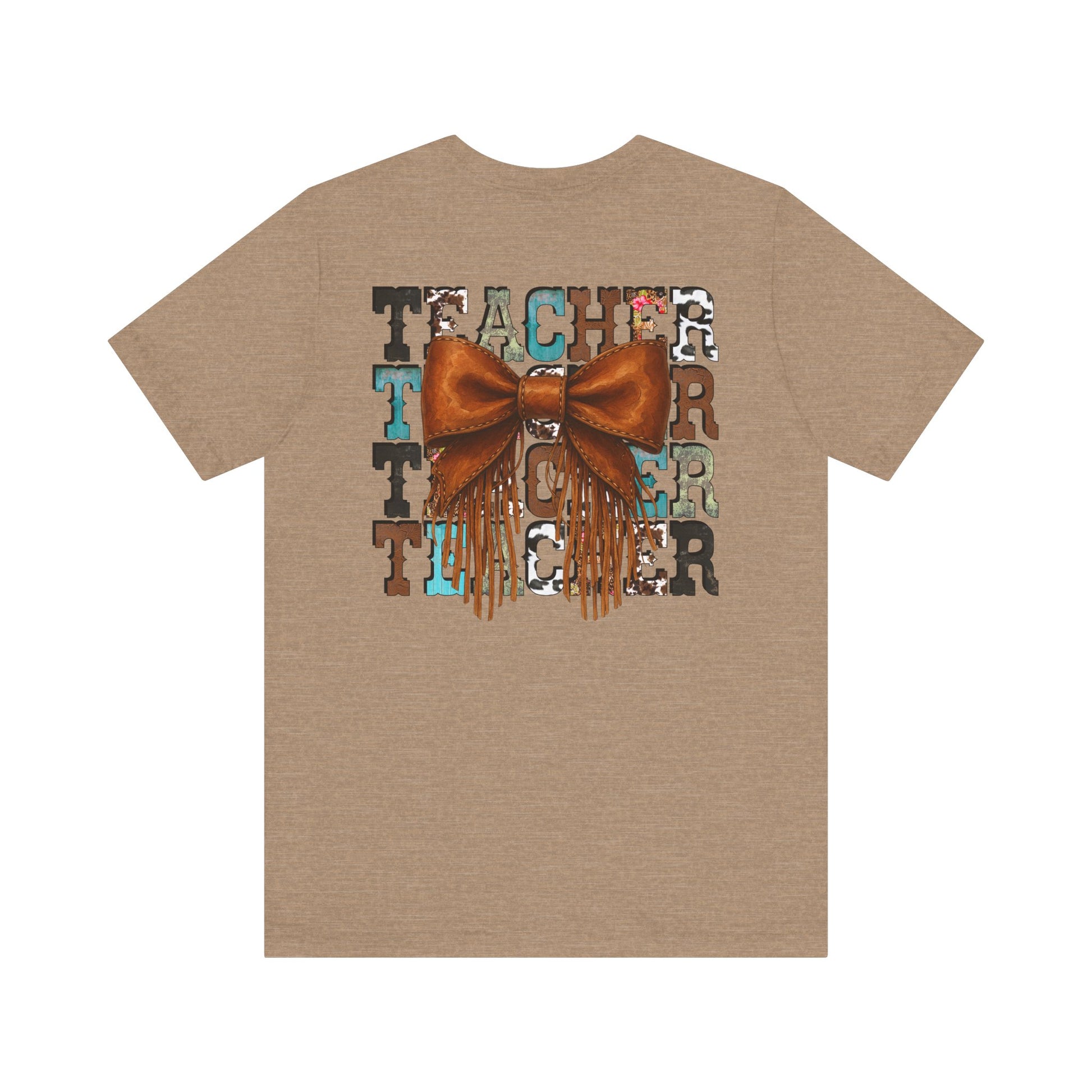 Western Style Teacher Tee with Fringe Bow Front & Back Design - Unisex Jersey Short Sleeve