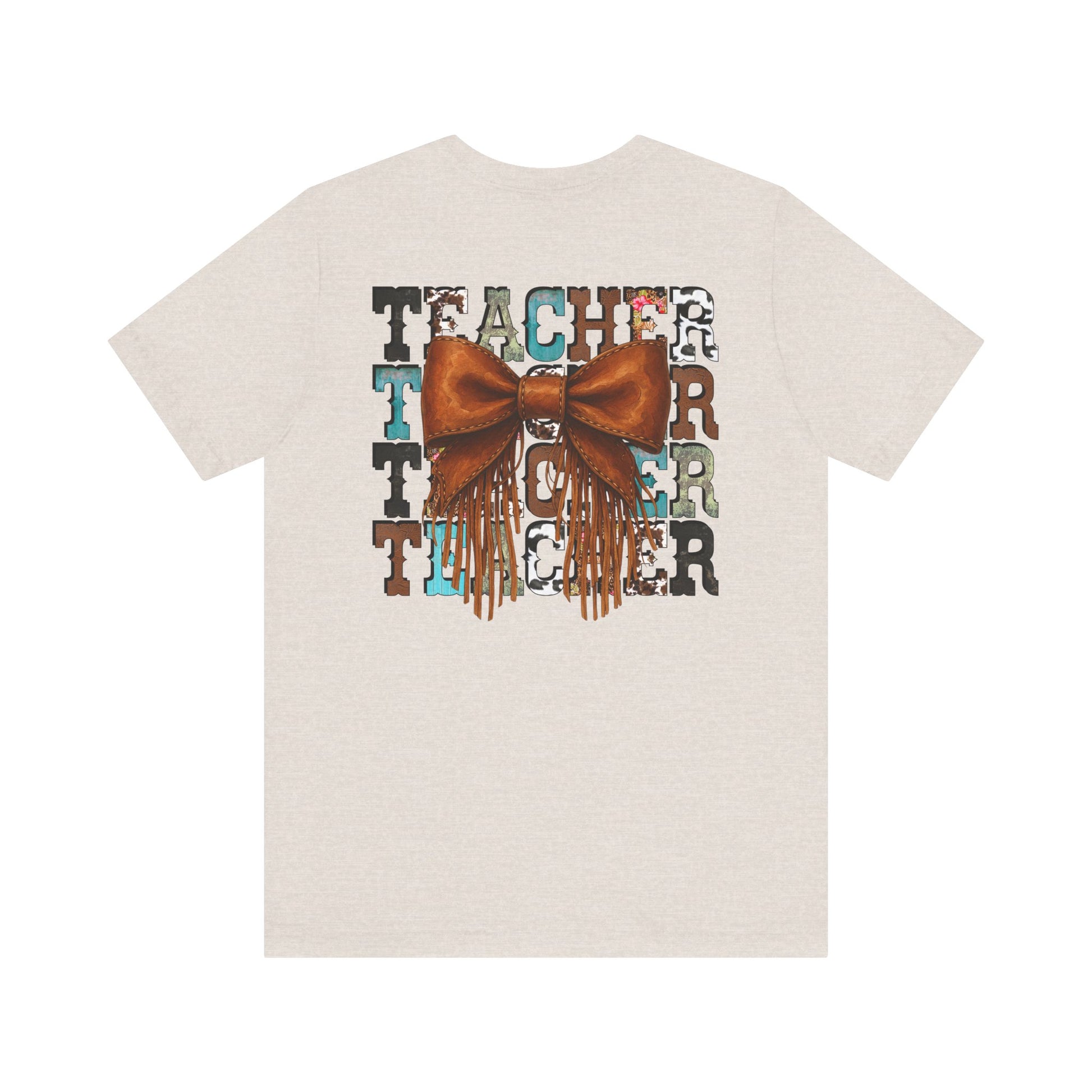 Western Style Teacher Tee with Fringe Bow Front & Back Design - Unisex Jersey Short Sleeve