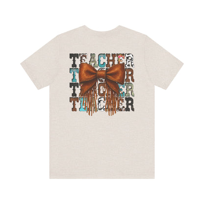Western Style Teacher Tee with Fringe Bow Front & Back Design - Unisex Jersey Short Sleeve