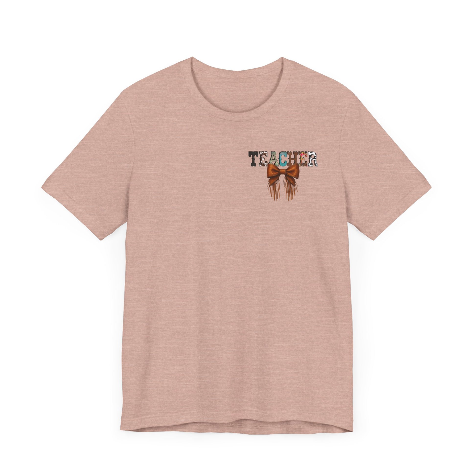 Western Style Teacher Tee with Fringe Bow Front & Back Design - Unisex Jersey Short Sleeve