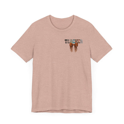 Western Style Teacher Tee with Fringe Bow Front & Back Design - Unisex Jersey Short Sleeve