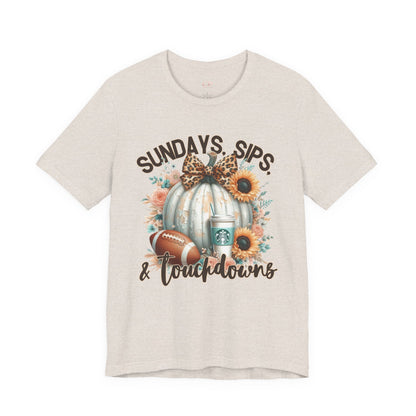 Football Tee - Sundays, Sips, & Touchdowns - Pumpkin, Latte, Sunflowers & Football