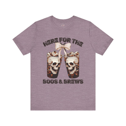 Halloween Skeleton Iced Coffee Tee - Here for the Boos and Brews