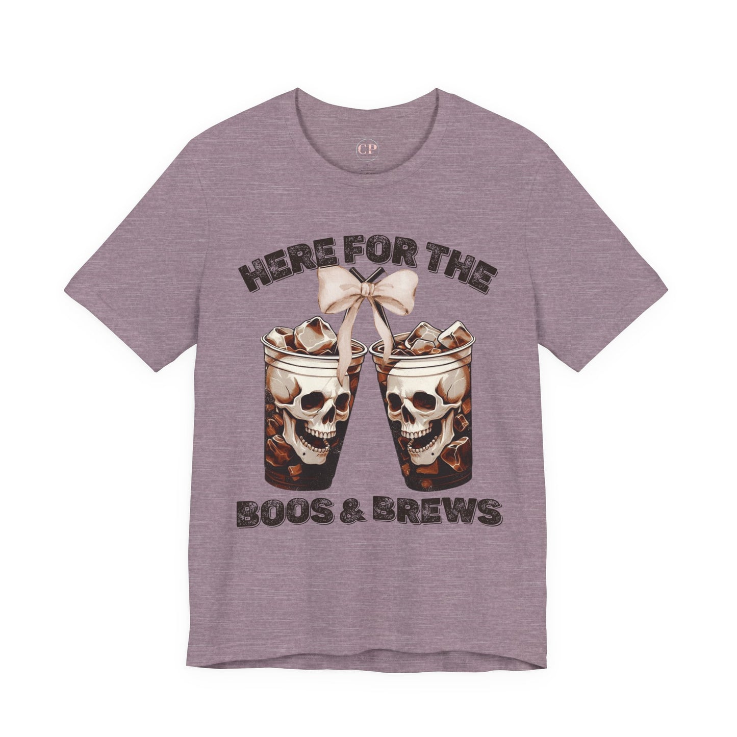 Halloween Skeleton Iced Coffee Tee - Here for the Boos and Brews