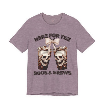Halloween Skeleton Iced Coffee Tee - Here for the Boos and Brews
