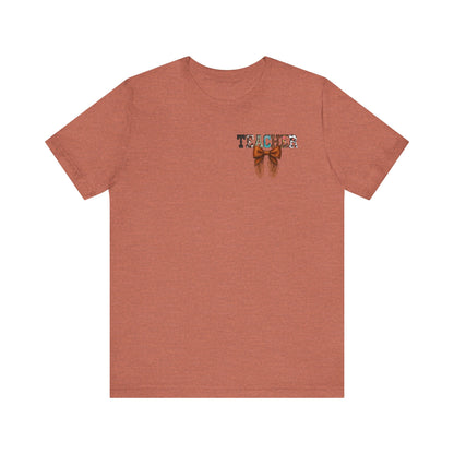 Western Style Teacher Tee with Fringe Bow Front & Back Design - Unisex Jersey Short Sleeve