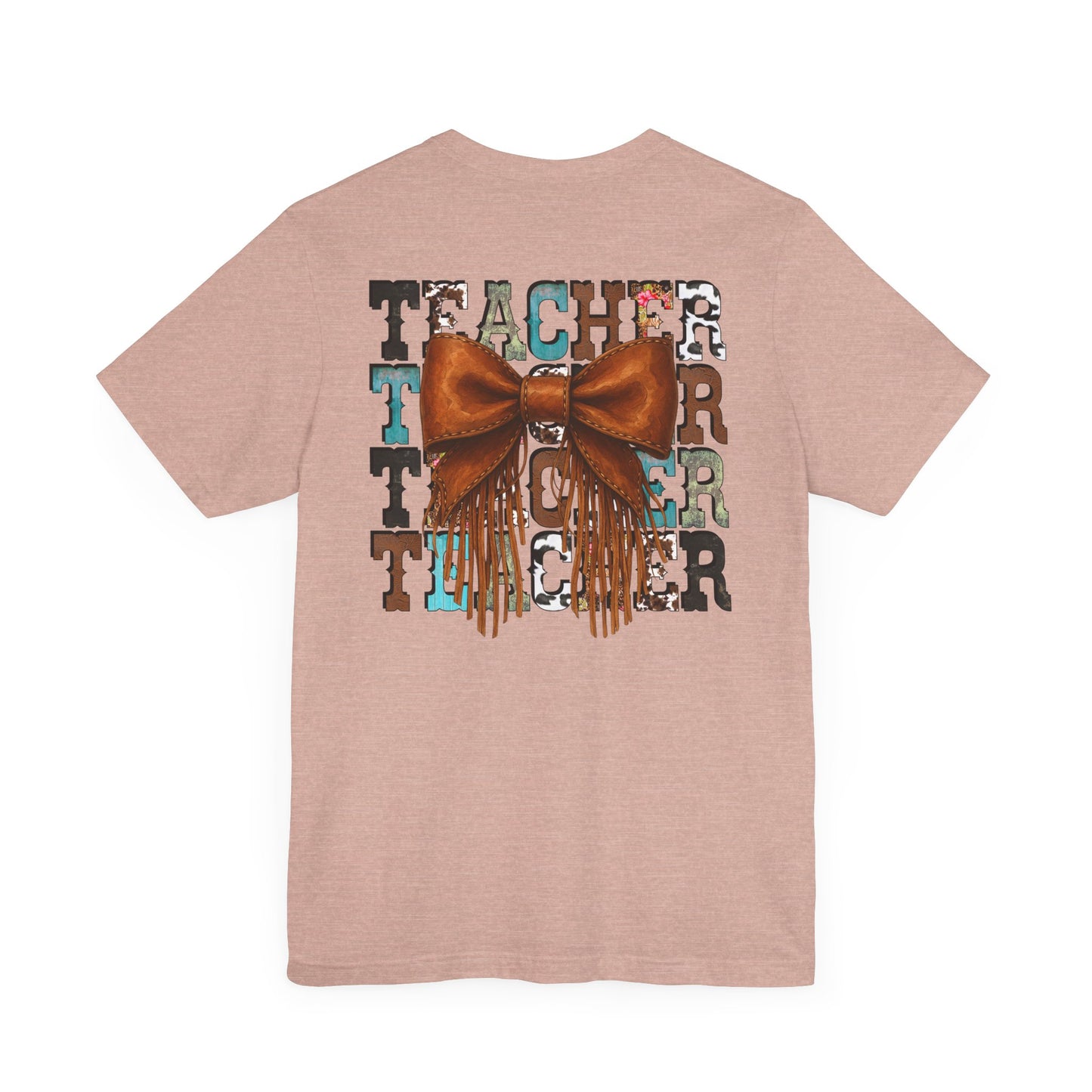 Western Style Teacher Tee with Fringe Bow Front & Back Design - Unisex Jersey Short Sleeve