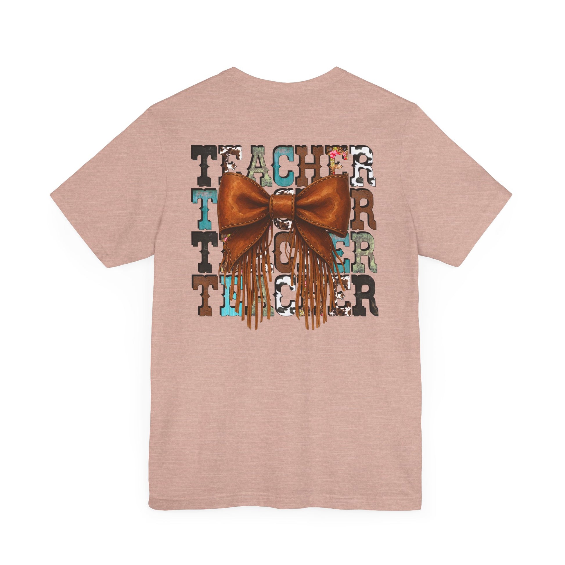 Western Style Teacher Tee with Fringe Bow Front & Back Design - Unisex Jersey Short Sleeve