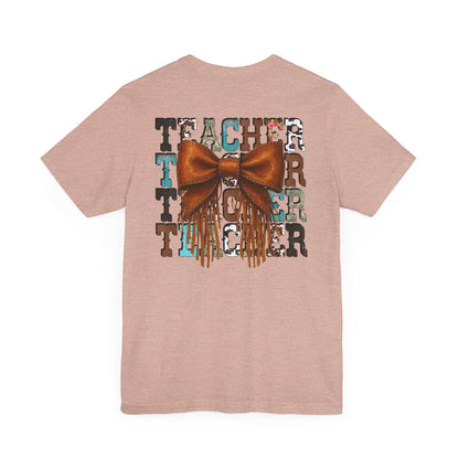 Western Style Teacher Tee with Fringe Bow Front & Back Design - Unisex Jersey Short Sleeve