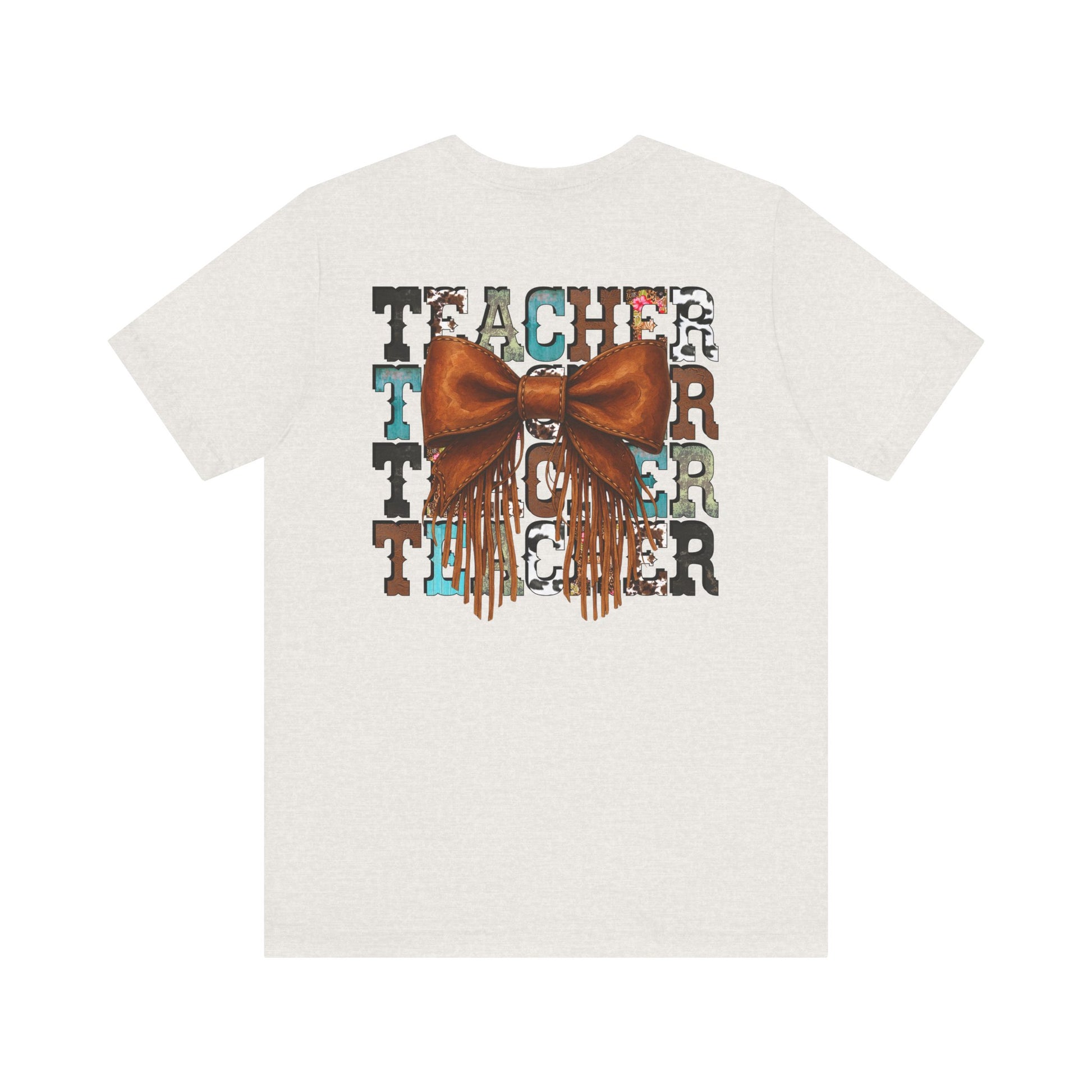 Western Style Teacher Tee with Fringe Bow Front & Back Design - Unisex Jersey Short Sleeve