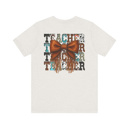 Western Style Teacher Tee with Fringe Bow Front & Back Design - Unisex Jersey Short Sleeve