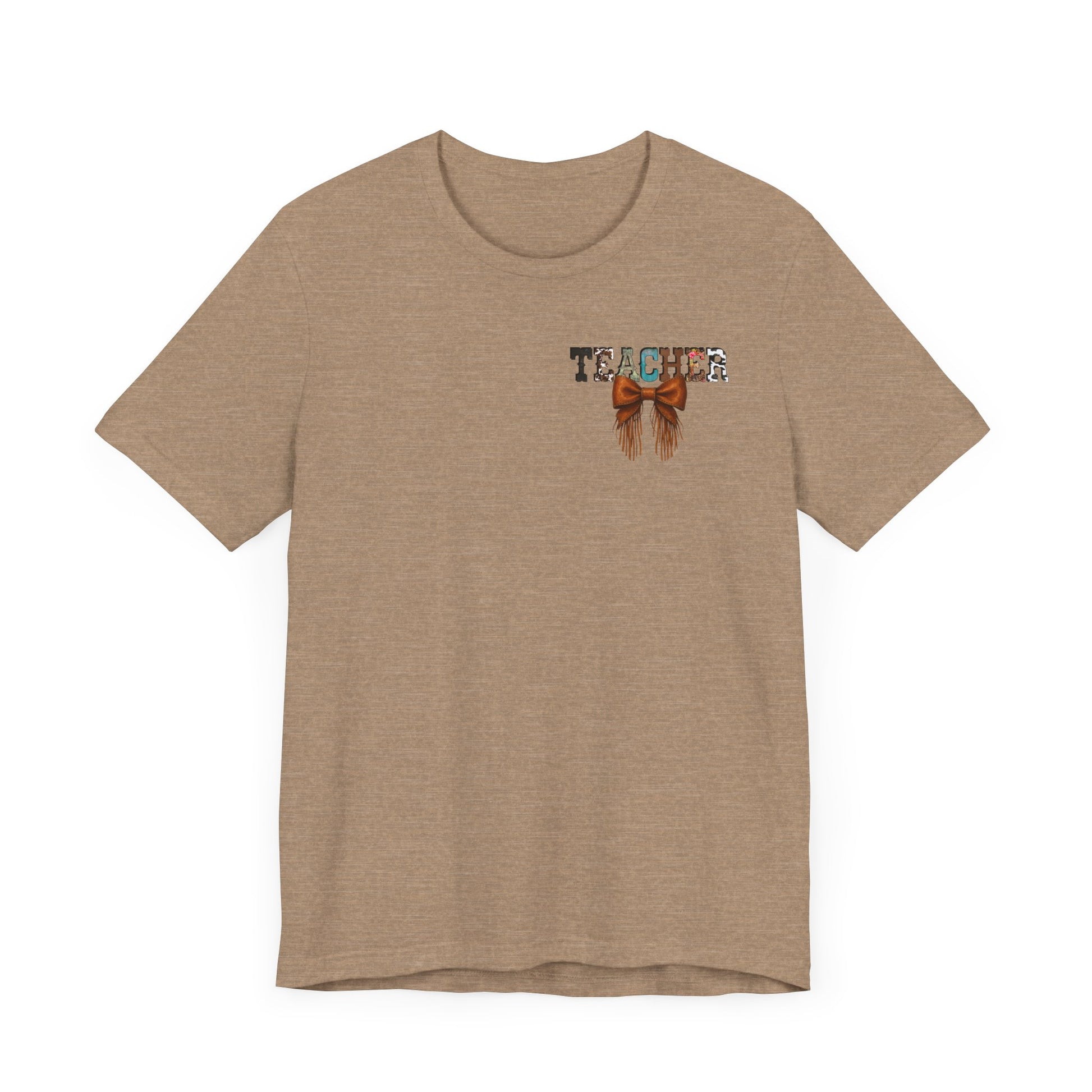 Western Style Teacher Tee with Fringe Bow Front & Back Design - Unisex Jersey Short Sleeve