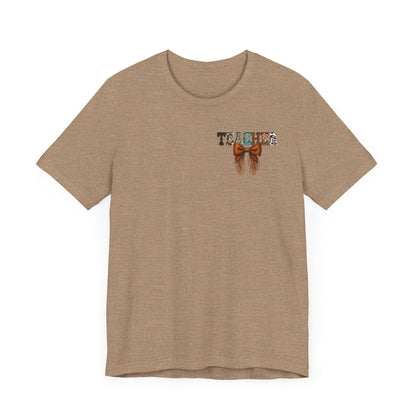 Western Style Teacher Tee with Fringe Bow Front & Back Design - Unisex Jersey Short Sleeve