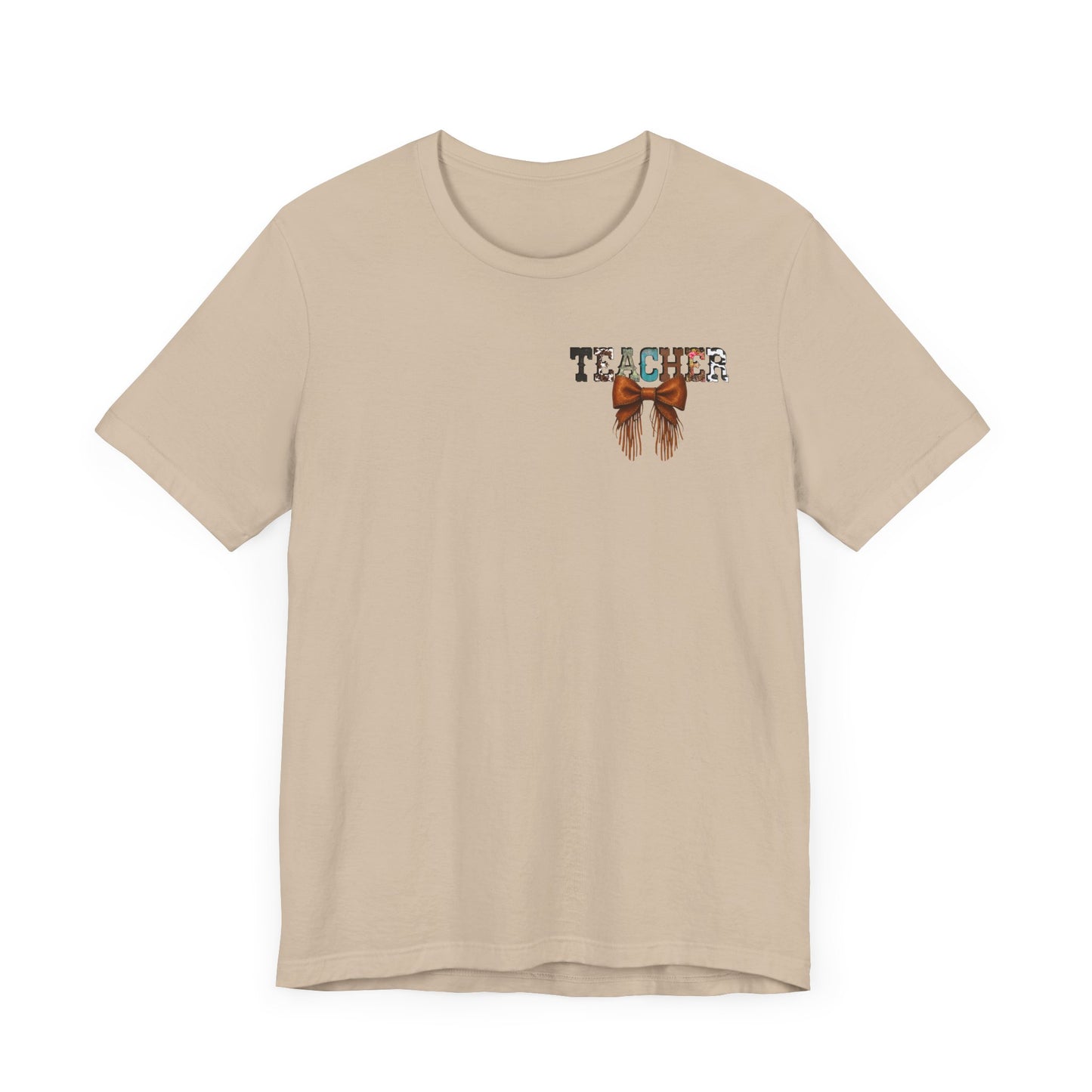 Western Style Teacher Tee with Fringe Bow Front & Back Design - Unisex Jersey Short Sleeve