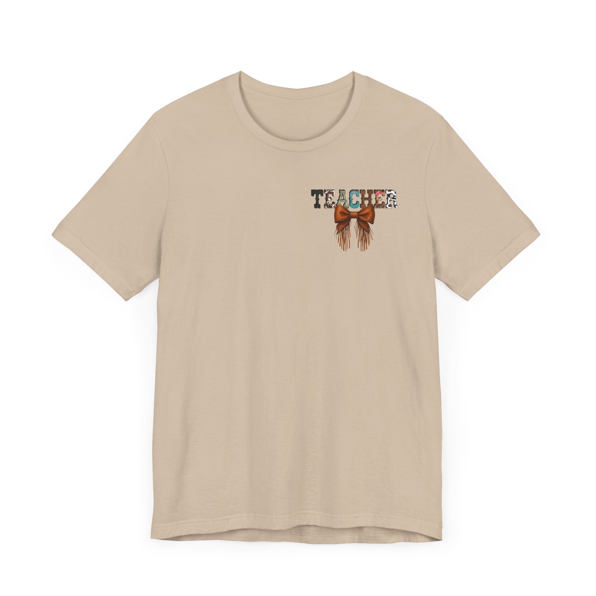 Western Style Teacher Tee with Fringe Bow Front & Back Design - Unisex Jersey Short Sleeve