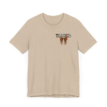 Western Style Teacher Tee with Fringe Bow Front & Back Design - Unisex Jersey Short Sleeve
