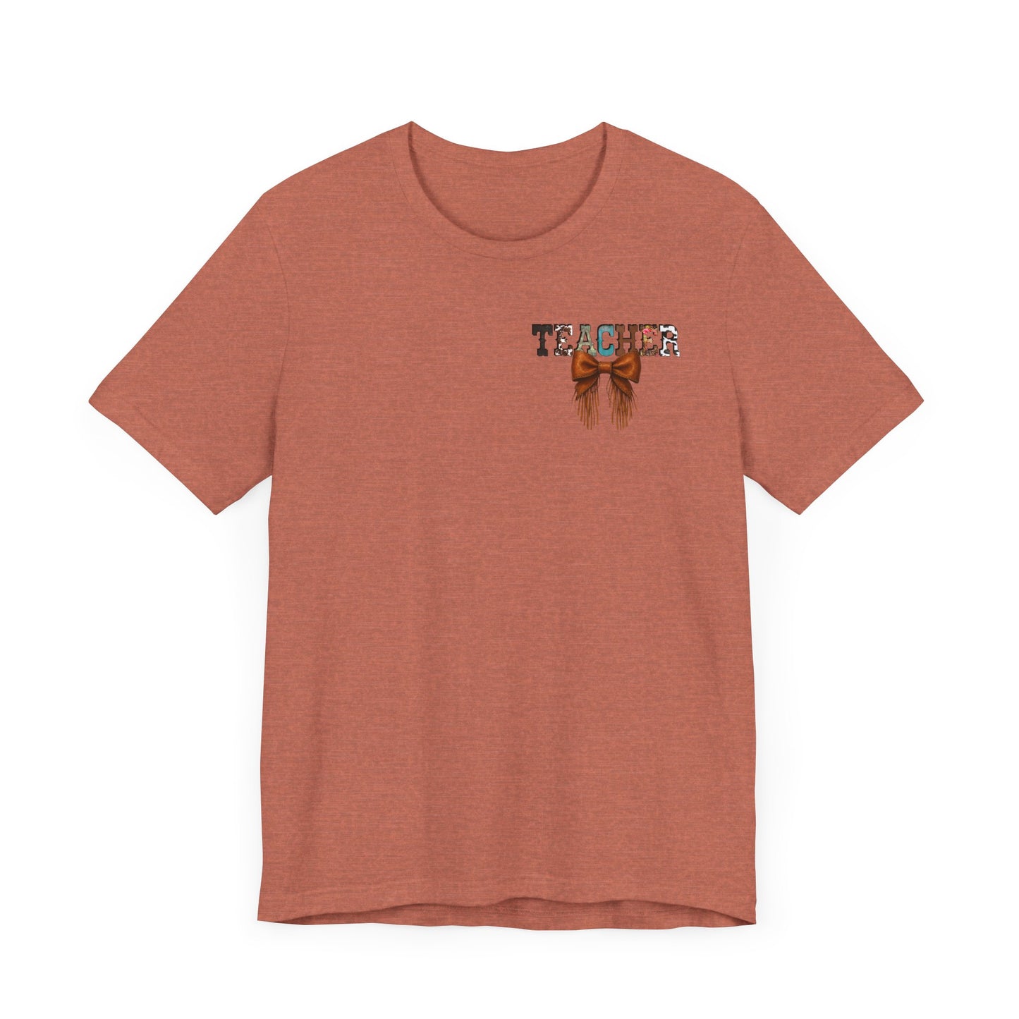 Western Style Teacher Tee with Fringe Bow Front & Back Design - Unisex Jersey Short Sleeve