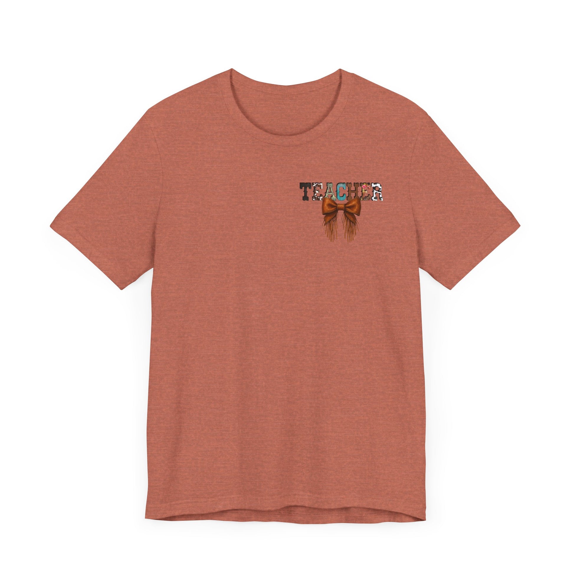 Western Style Teacher Tee with Fringe Bow Front & Back Design - Unisex Jersey Short Sleeve