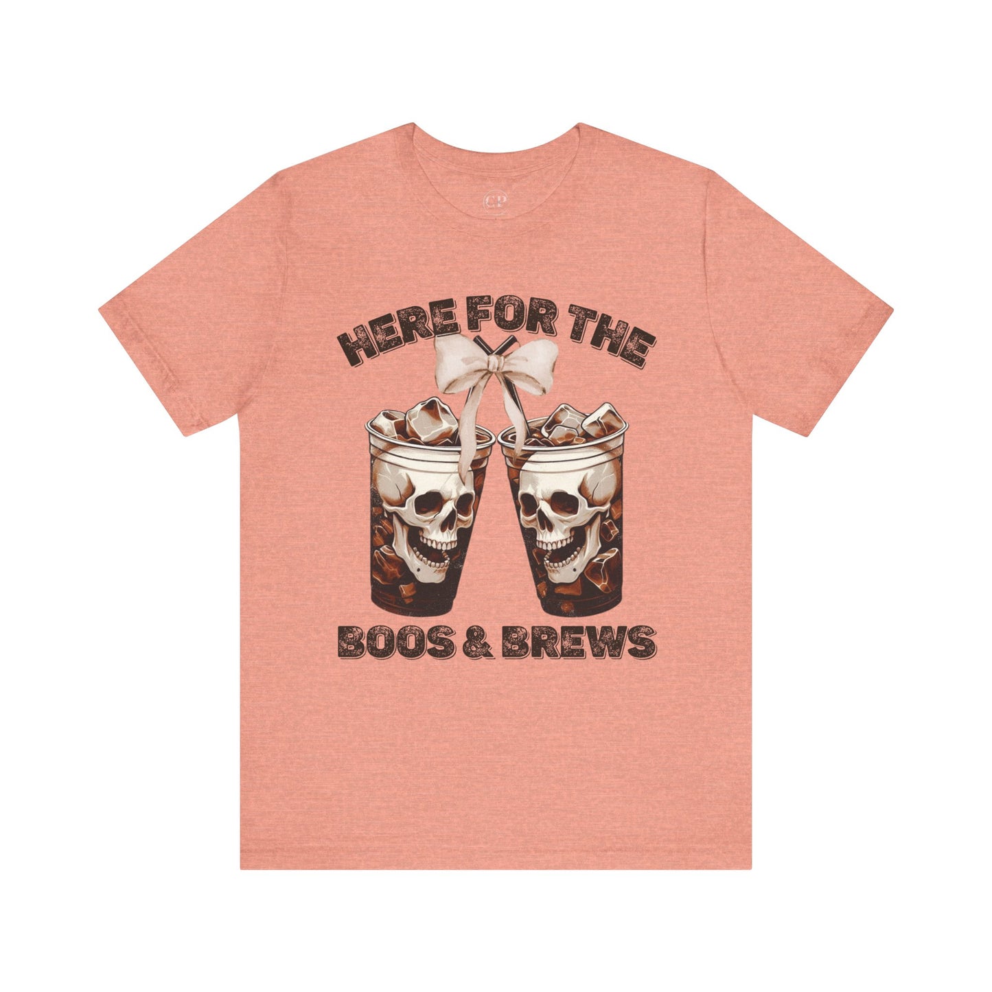 Halloween Skeleton Iced Coffee Tee - Here for the Boos and Brews