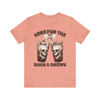 Halloween Skeleton Iced Coffee Tee - Here for the Boos and Brews