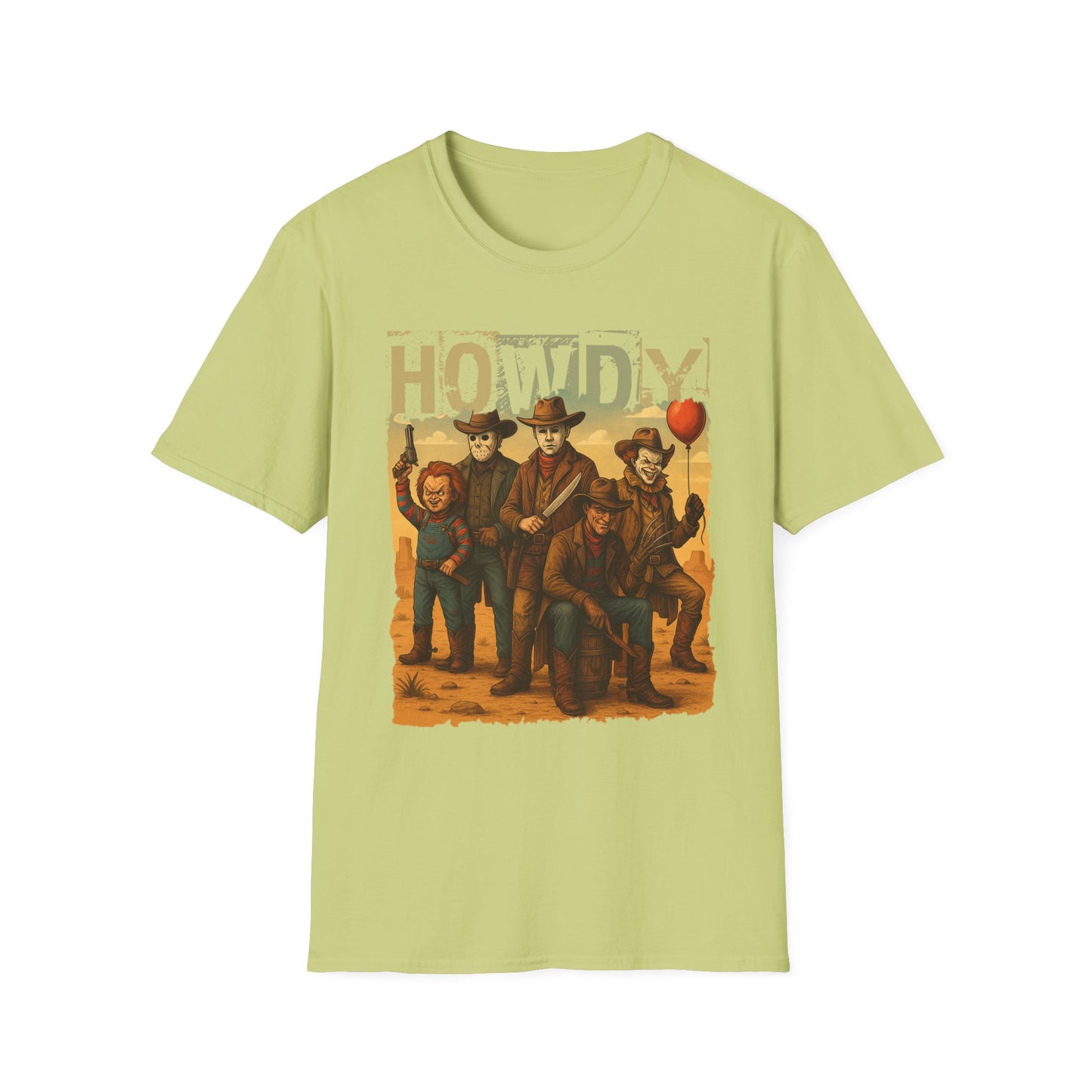 Horror Cowboys Unisex T-Shirt featuring Chucky, Jason, Michael Myers, Pennywise and Freddy