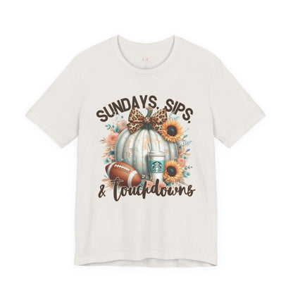 Football Tee - Sundays, Sips, & Touchdowns - Pumpkin, Latte, Sunflowers & Football