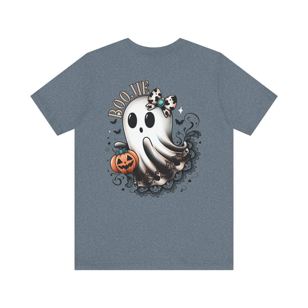BOOjie Ghost Tee with Pumpkin - Halloween Unisex Jersey Short Sleeve Tee