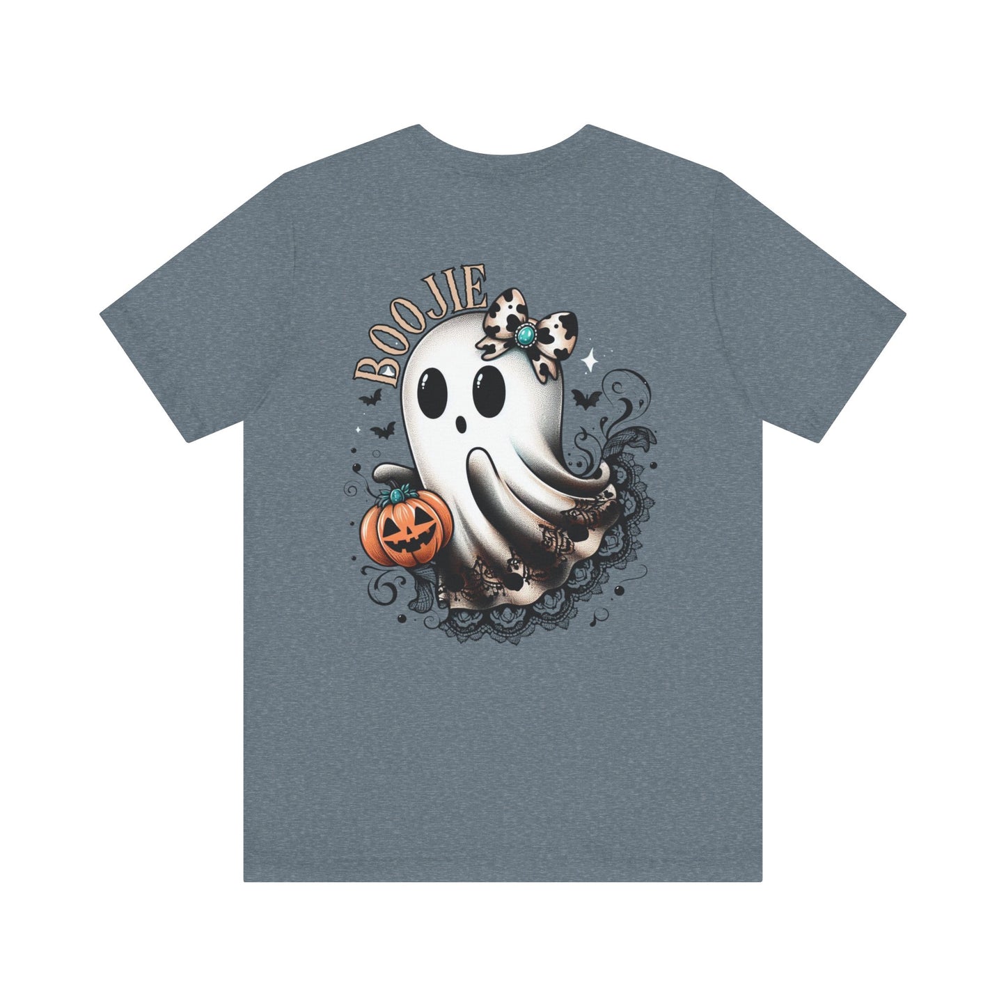 BOOjie Ghost Tee with Pumpkin - Halloween Unisex Jersey Short Sleeve Tee