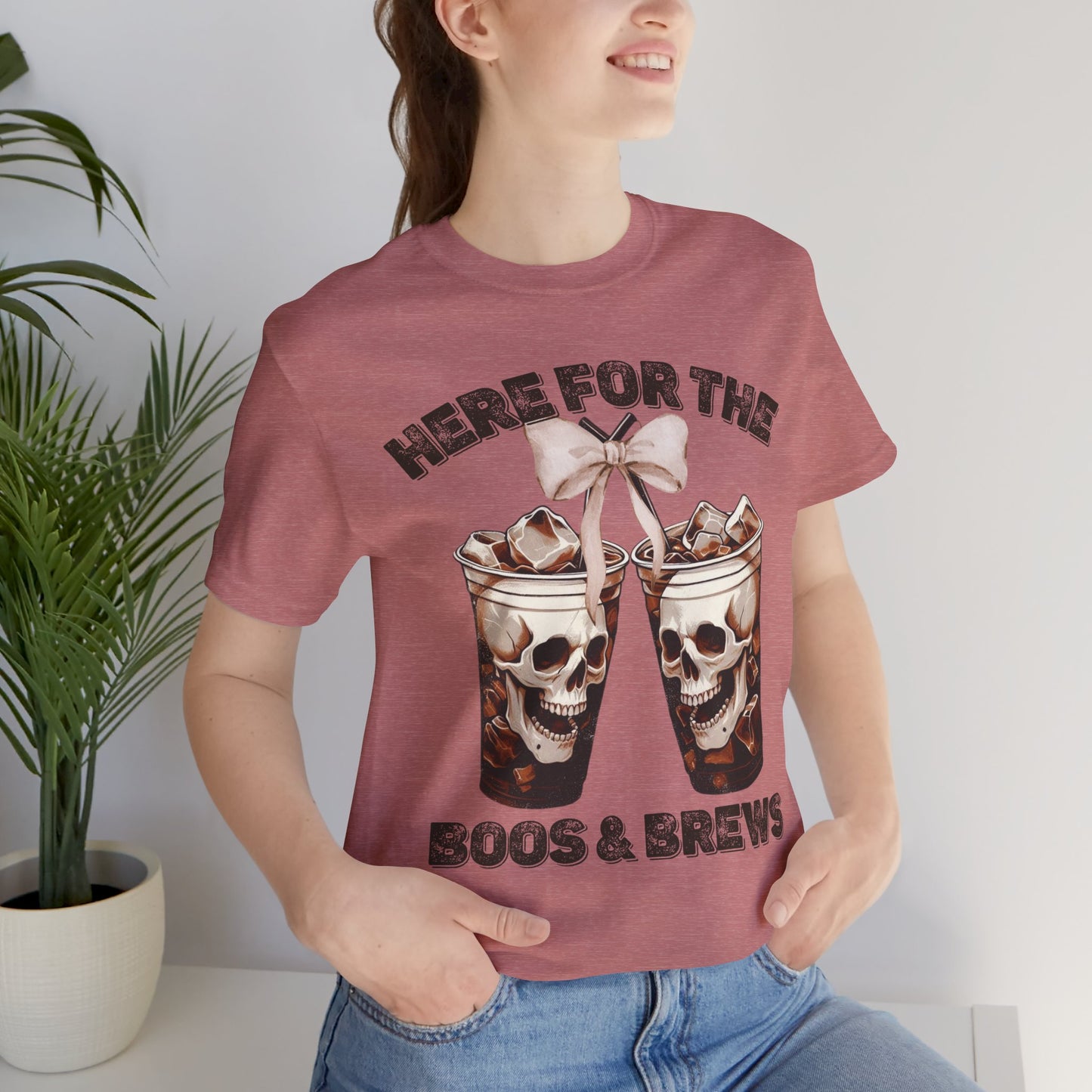 Halloween Skeleton Iced Coffee Tee - Here for the Boos and Brews
