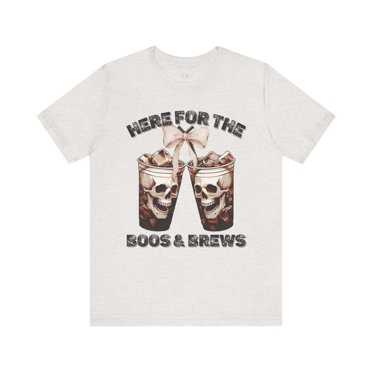 Halloween Skeleton Iced Coffee Tee - Here for the Boos and Brews